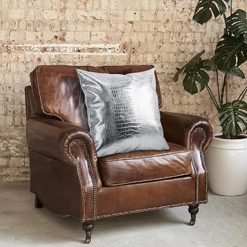 Miniatura 4 de Artscope Fundas de almohada para sofá, decoración del hogar, cocodrilo teñido liso, piel sintética, ambos lados, 16 x 16 pulgadas, 15.7 x 15.7 in