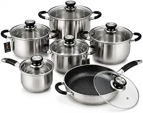 Jogo de Panelas Inox 12 Peças Fundo Triplo Compatível Indução Frigideira Cerâmica Kit Completo Premium