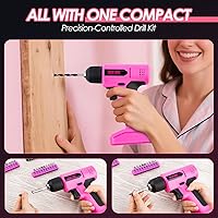 Vista 7 de DOWELL Juego de herramientas de taladro inalámbrico de 8 V, 58 unidades, LED integrado, velocidad variable, cable de carga tipo C, funda moldeada