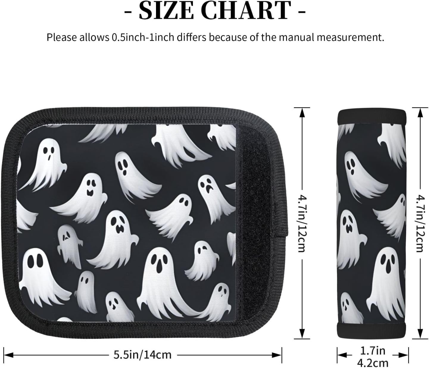 Cute White Ghost Halloween Pattern 1 Print Luggage Handle Wraps Luggage Identifiers Soft Neoprene Luggage Handle Wraps for Suitcase Trolley Handle Grip Cover 2 Pack Luggage Tags