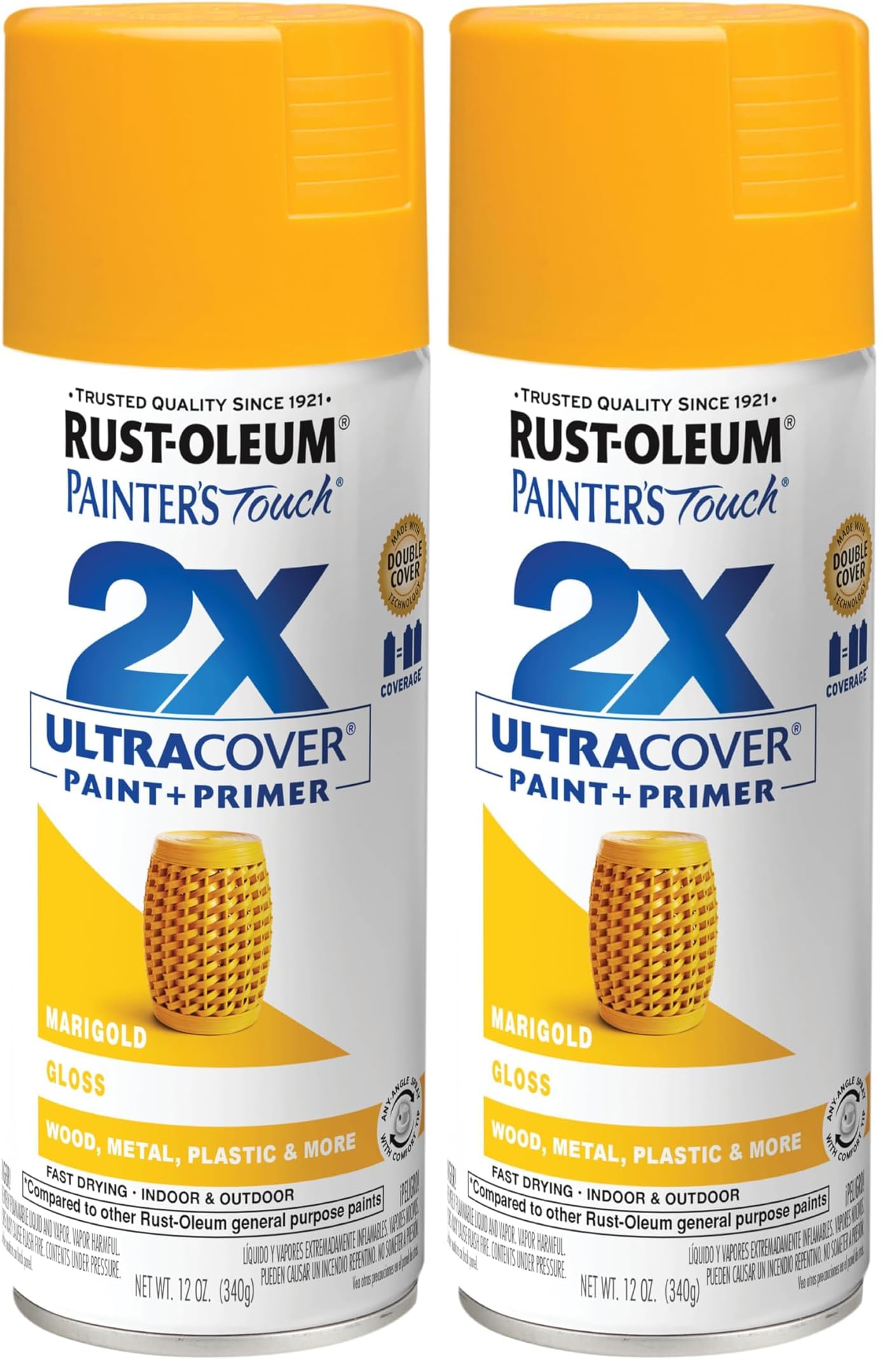 Rust-Oleum 249862 Painter's Touch 2X Ultra Cover Spray Paint, 12 oz, Gloss Marigold (Pack of 2)