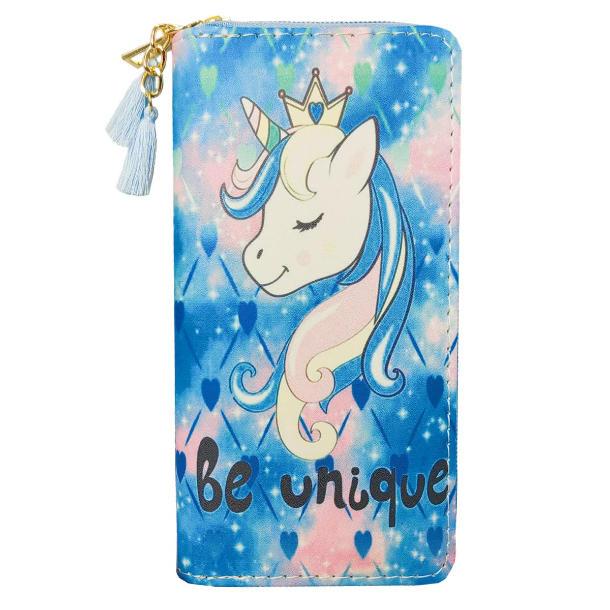 MayeBridge Cute Unicorn Purse Unicorn Zipper Wallet Long Clutch Bag PU Leather Purse For Girls Women, Blue Unicorn 0105, Cute