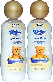 Ricitos de Oro Baby Shampoo and Body Wash, Formula with Oats and Vanilla, Hypoallergenic, Tear-Free Body Wash and Shampoo, 2-Pack of 13.5 Fl Oz Each, 2 Bottles