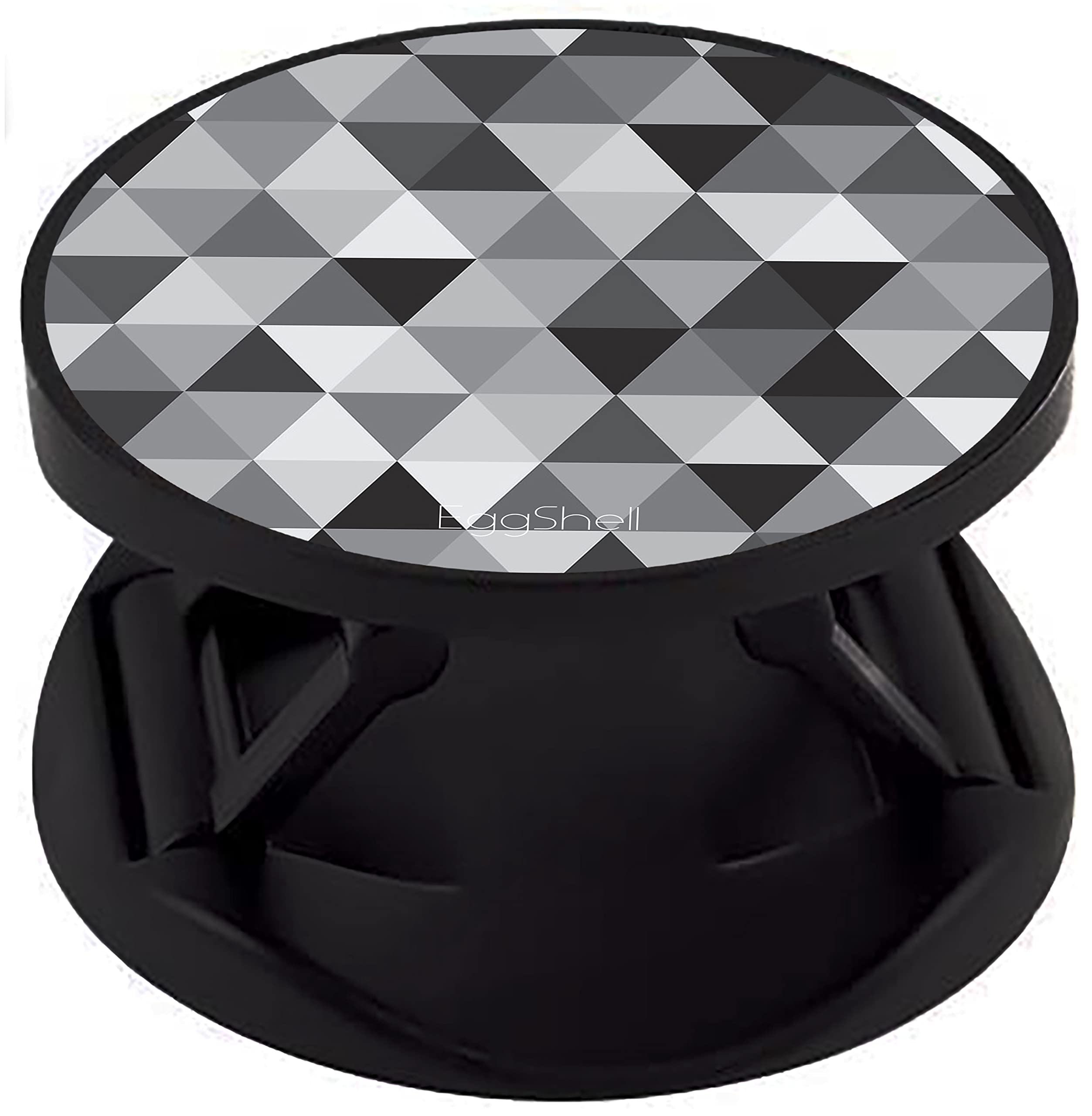 eggshell premium glossy finish effect with black expanding stand mobile finger grip back holder (sockets) and fold compatible all basic cell phone & tablets (black triangle chequers)