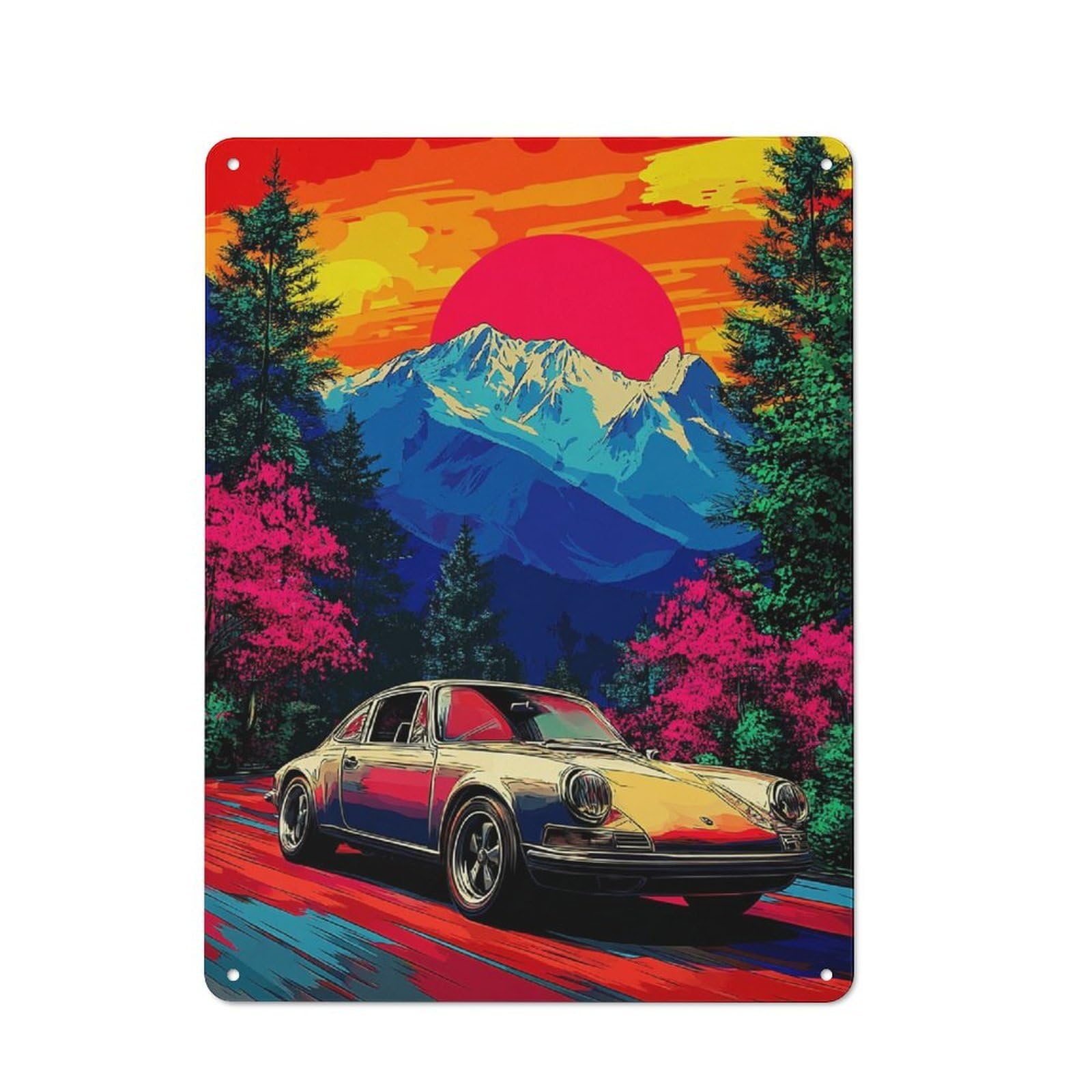 Junmoney Vibrant Retro Car Adventure Vintage Metal Sign 40X30cm, Bistro Style Bistro Wall Plaque For Cafe, Bistro, Bakery Or Restaurant