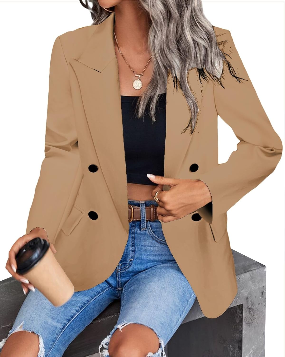 Mina Self Women's 2024 Spring Casual Blazer Jackets Long Sleeve Lapel Pocket Loose Fit Work Casual Blazers Outerwear - Image 6