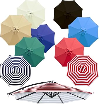 6.6ft/9ft/10ft Patio Umbrella Replacement Canopy, 6 Ribs/8 Ribs Replacement Umbrella Cover for Outdoor Market Patio ParasolCanopy ONLYColorRed+White,Size9FT 8-Ribs