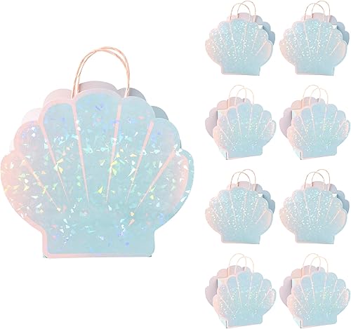 Cheerland Bolsa de regalo de fiesta de sirena, bolsas de regalo de conchas de sirena para decoraciones de cumpleaños y bajo el mar acuático náutico
