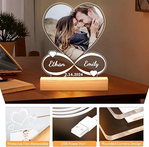 Miniatura 3 de Regalos personalizados de aniversario para parejas placa acrílica personalizada con imagen, marco de fotos en forma de corazón para regalo