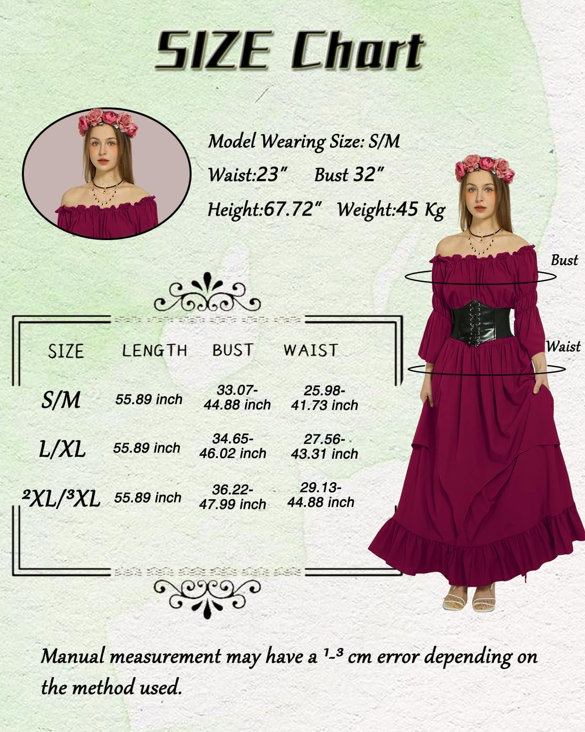 kasahara Renaissance Medieval Costume Dress for Women Woodland Costume Fairy Dress Renaissance Faire Outfit for Women 4pcs - Image 7