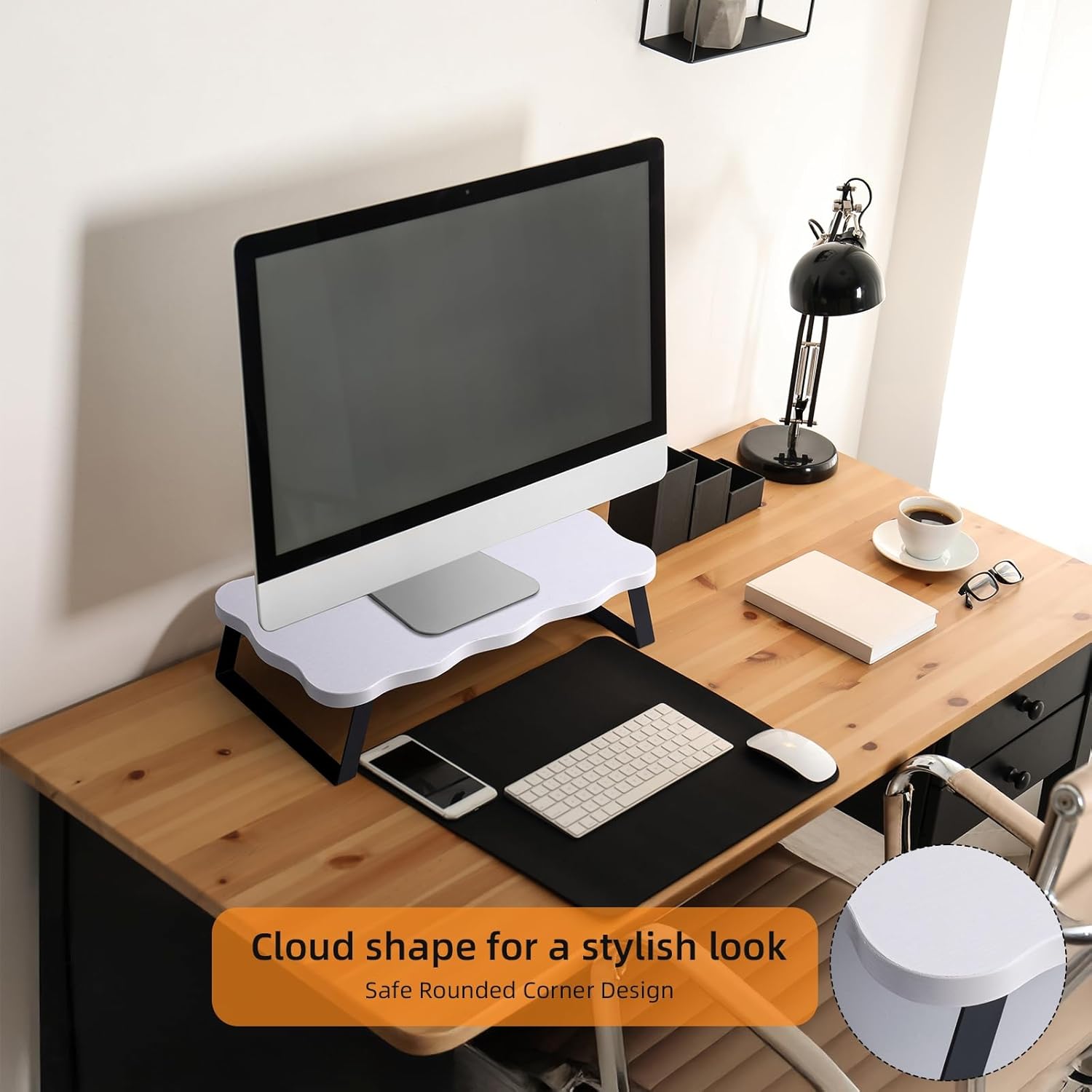 Monitor Stand Riser, Wooden Computer Stand for Desk, Wood and Steel Multi-Purpose Desktop Storage Laptop Riser Desk Shelf for Computer, Laptop, PC, Printer, 21.65 x 9.45 x 3.94 Inch Length (White/2 Pcs)