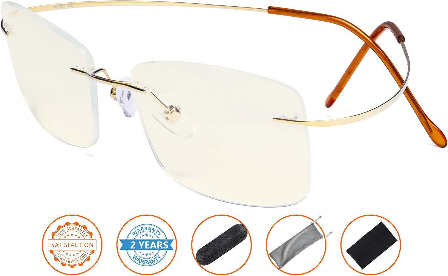 CessBlu Rimless Blue Light Blocking Glasses for Men Reading Computer Titanium Computer Readers Cut UV Rays Bendable (Gold) +2.5 - Image 3