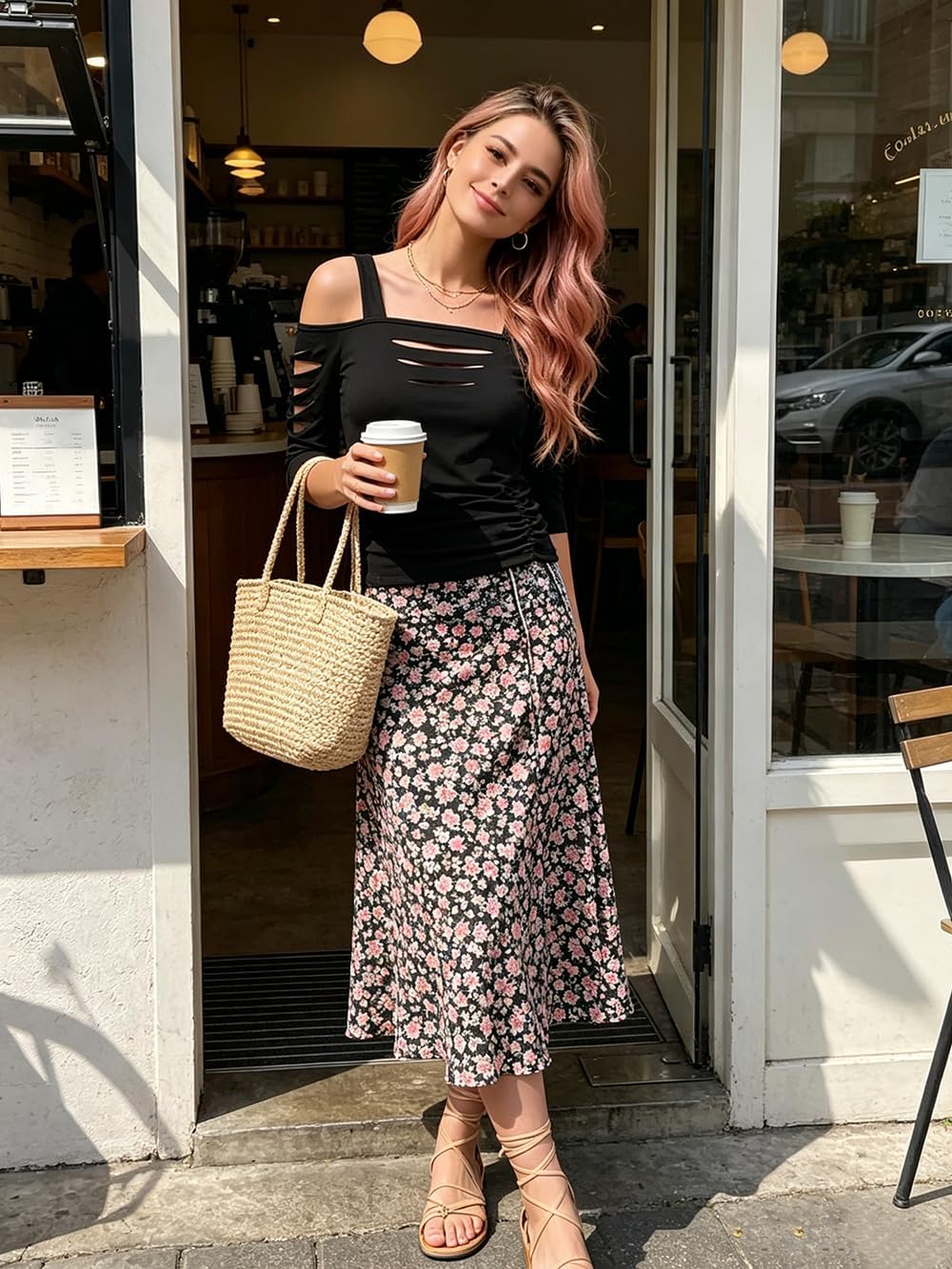 Cut Out Cold Shoulder T-Shirt Women Lacerated Sleeve Shirt Hollow Out Square Collar Casual Blouse Summer Rock Tee Tops