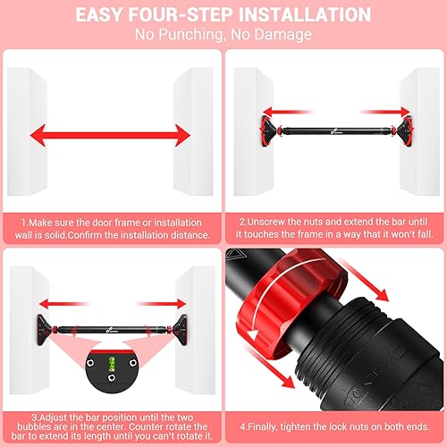 Miniatura 5 de Sportneer Barra de dominadas barras de dominadas de entrenamiento de fuerza sin tornillo - Mecanismo de bloqueo de ancho ajustable Barra de barbilla
