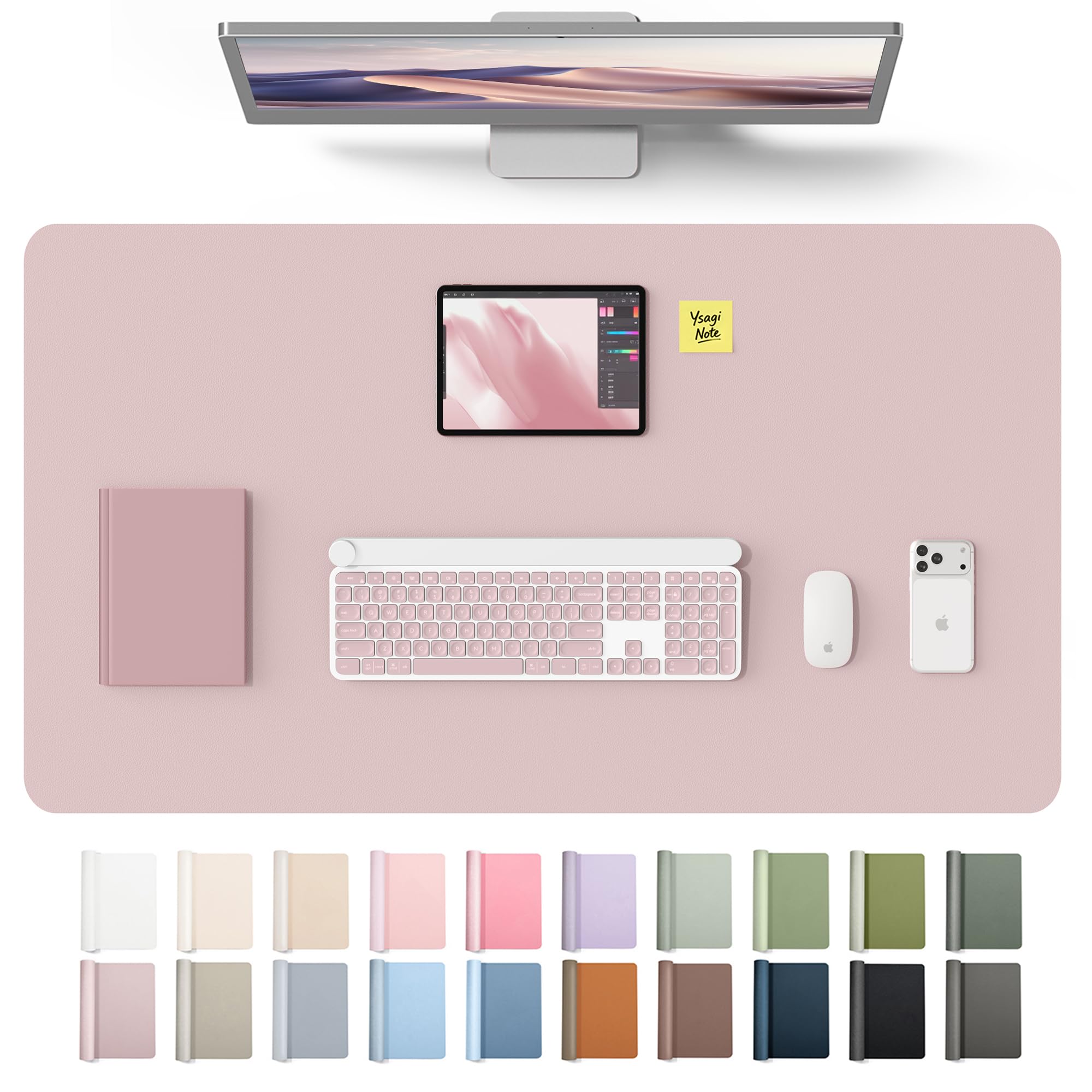 YSAGi Leather Desk Protector, Office Mat, Large Mouse Mat, Non-Slip PU Leather Blotter, Laptop Desk Mat, Waterproof Writing Pad for Office and Home(Grayish Lavender, 40" x 24")