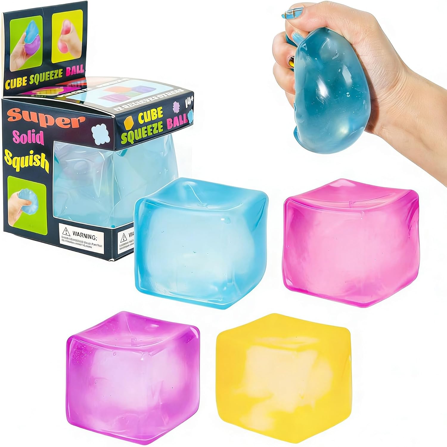 Ice Cube Squishy Stress Toy for Kids Adults,Fidget Toys Slow Rising Fidget Cube Sensory,Ice Squishy Cube Sugar Balls Sensory Toy Nice Ball Cubes with Box Blue