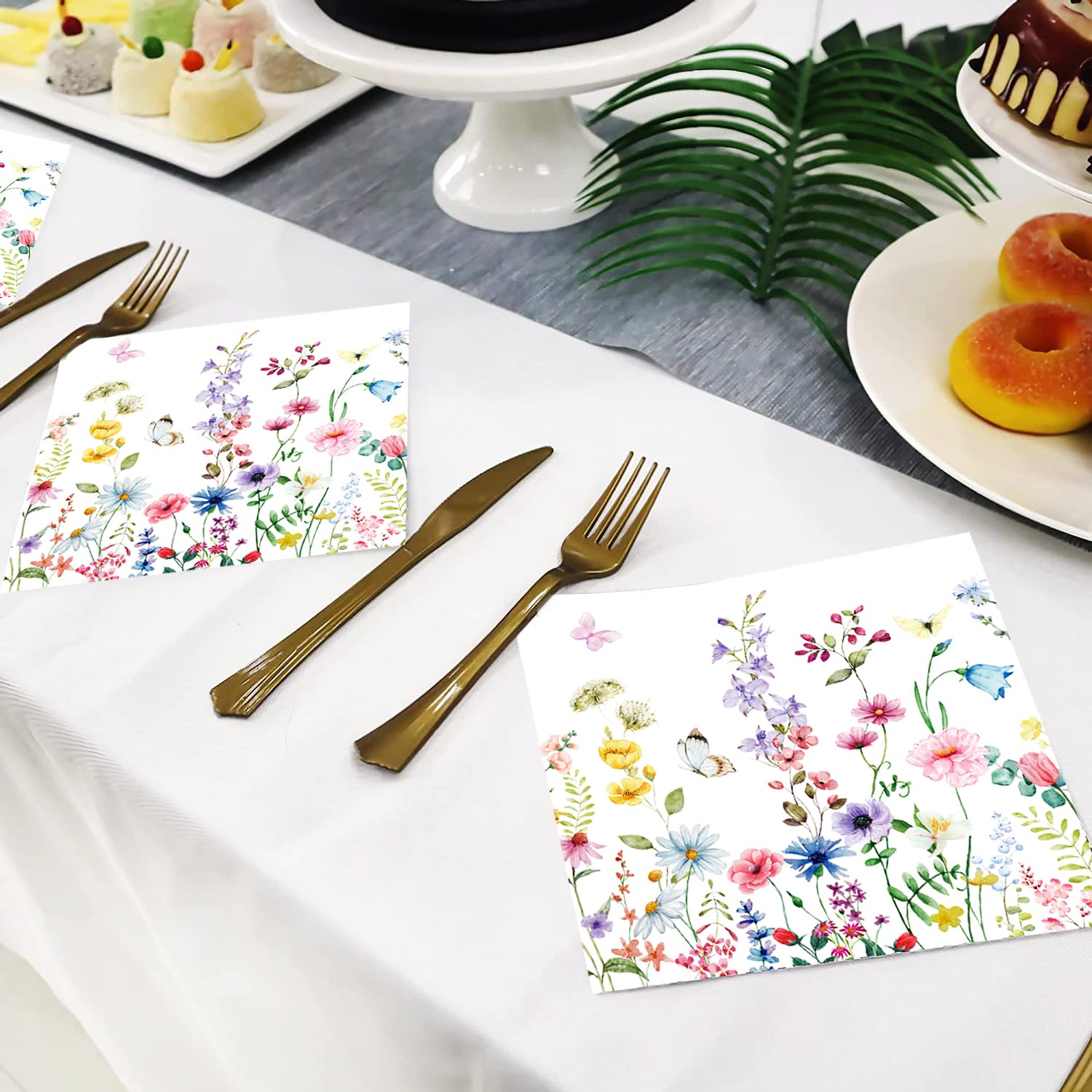 Lot de 200 serviettes en papier colorées pour cocktail, printemps, été, mariage, thé, fête d'anniversaire (200)