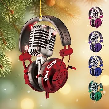 Personalized Microphone Ornament 2025, Custom Headphone Christmas Ornaments, Xmas Gift for Singer, Music Lover Gifts, DJ Keepsake, Podcaster Gift, Music Studio Decor, Concert Stage