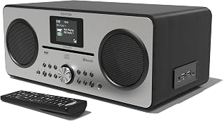 DAB DAB+ Digital FM Radio, CD player, Bluetooth Stereo Speaker System, USB charger, USB MP3 player, Premium Sound, Alarm, Equalizer, Remote Control (AZATOM Trinity Black/Silver)