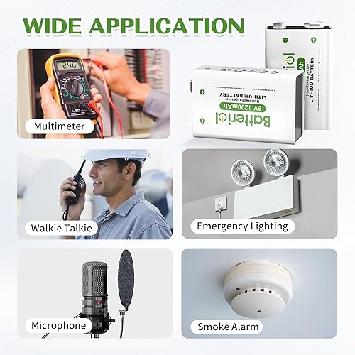 Miniatura 6 de Baterías de litio de 9 V, baterías de litio de 1200 mAh de 9 voltios, 10 años de vida útil, potencia de larga duración para detector de humo,