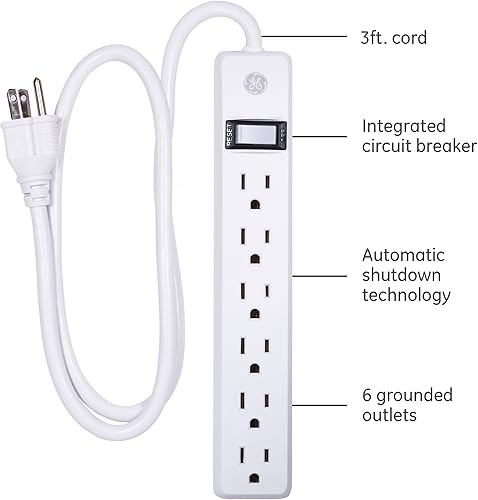 Miniatura 3 de GE Protector SurGE de 6 tomas de tierra, 450 julios, paquete de 2 regletas de alimentación, cable de extensión de 3 pies de largo y regleta de