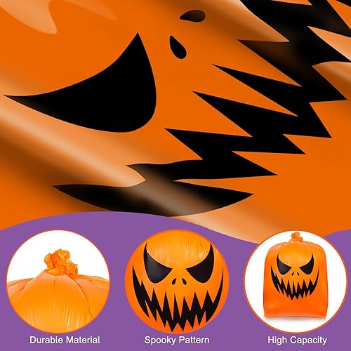 Miniatura 2 de Bolsas de césped de hojas de Halloween, bolsa gigante de césped de calabaza con lazos giratorios para decoración de jardín al aire libre, decoración