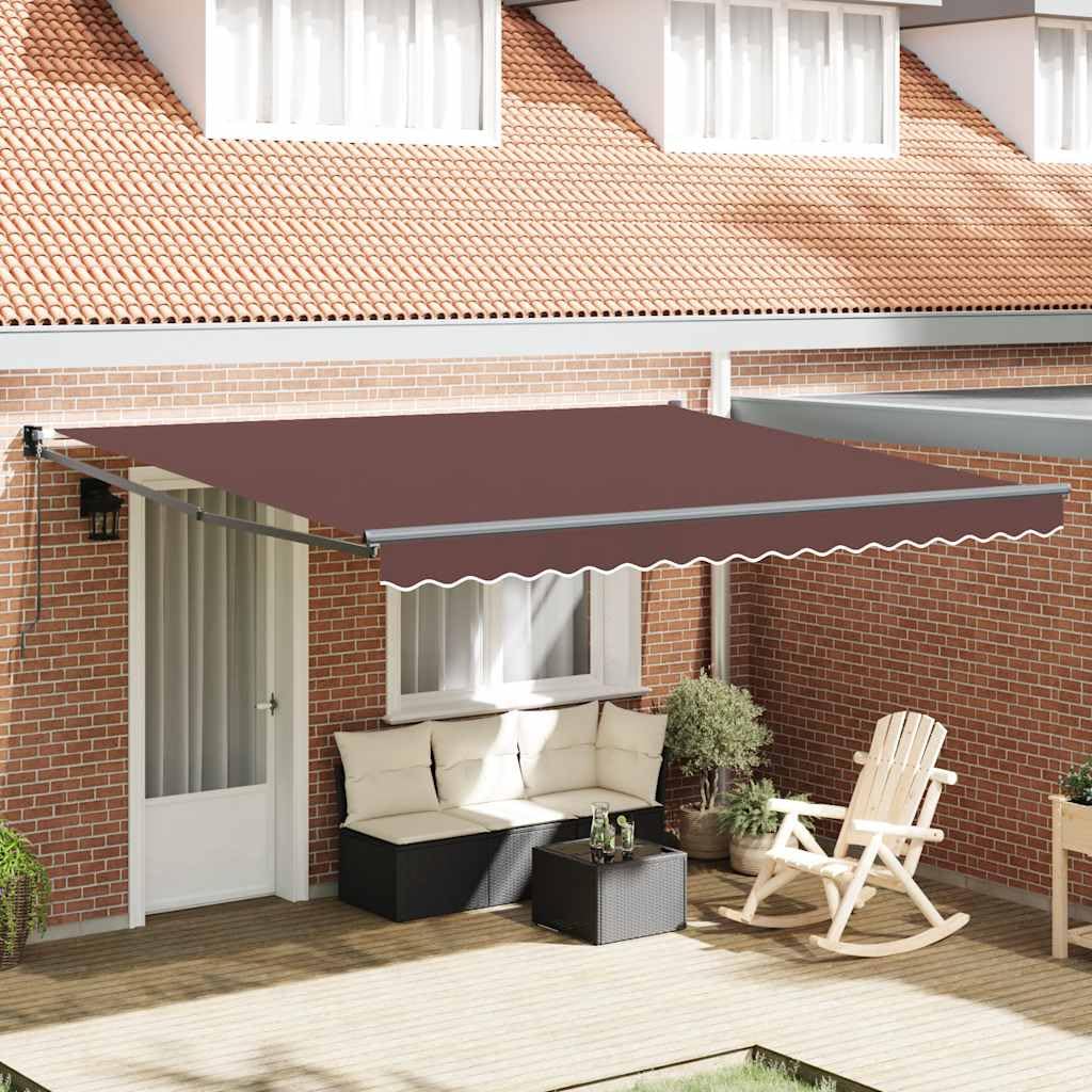 Auvent rétractable manivelle marron 400x300 cm en aluminium pour terrasse