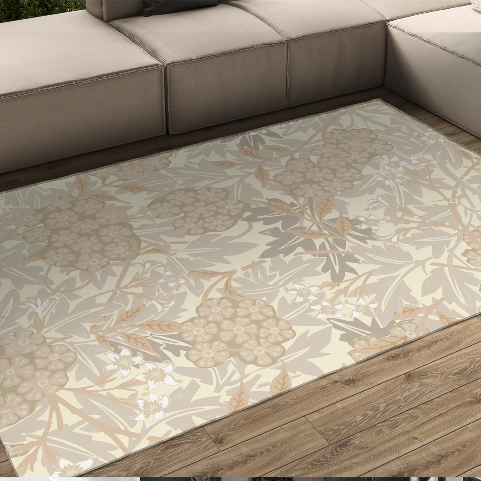 Tapis de style Morris contemporain beige 120x170cm pour salon et buanderie
