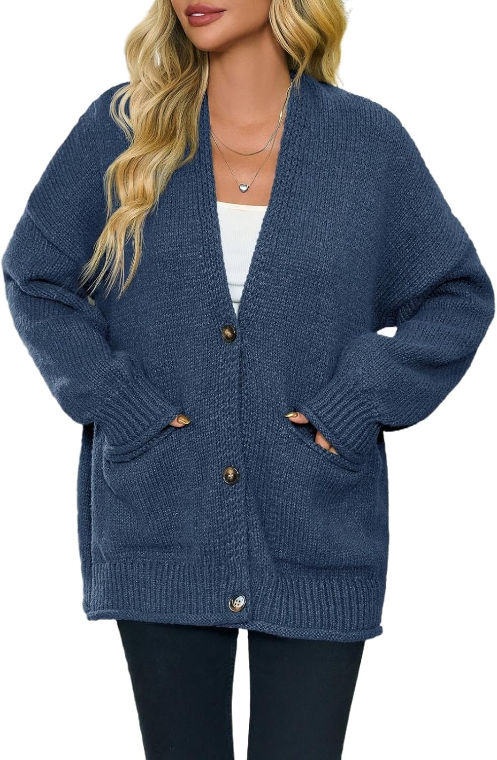 Saodimallsu Womens Chunky V Neck Cardigan Sweater Puff Sleeve Knit Cardigans Button Down Outwear with Pockets 2025