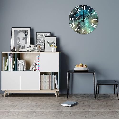 Miniatura 3 de Reloj de pared decorativo con estrella, espacio estrellado, reloj de pared, astronomía, relojes de madera cósmicos, silenciosos, funciona con pilas,