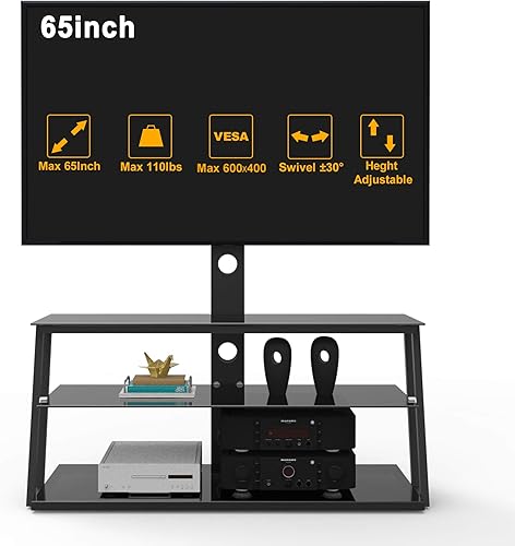 Soporte de TV para TV de 50, 55, 60, 65 pulgadas, con marco de metal, altura ajustable, almacenamiento giratorio universal, centro de