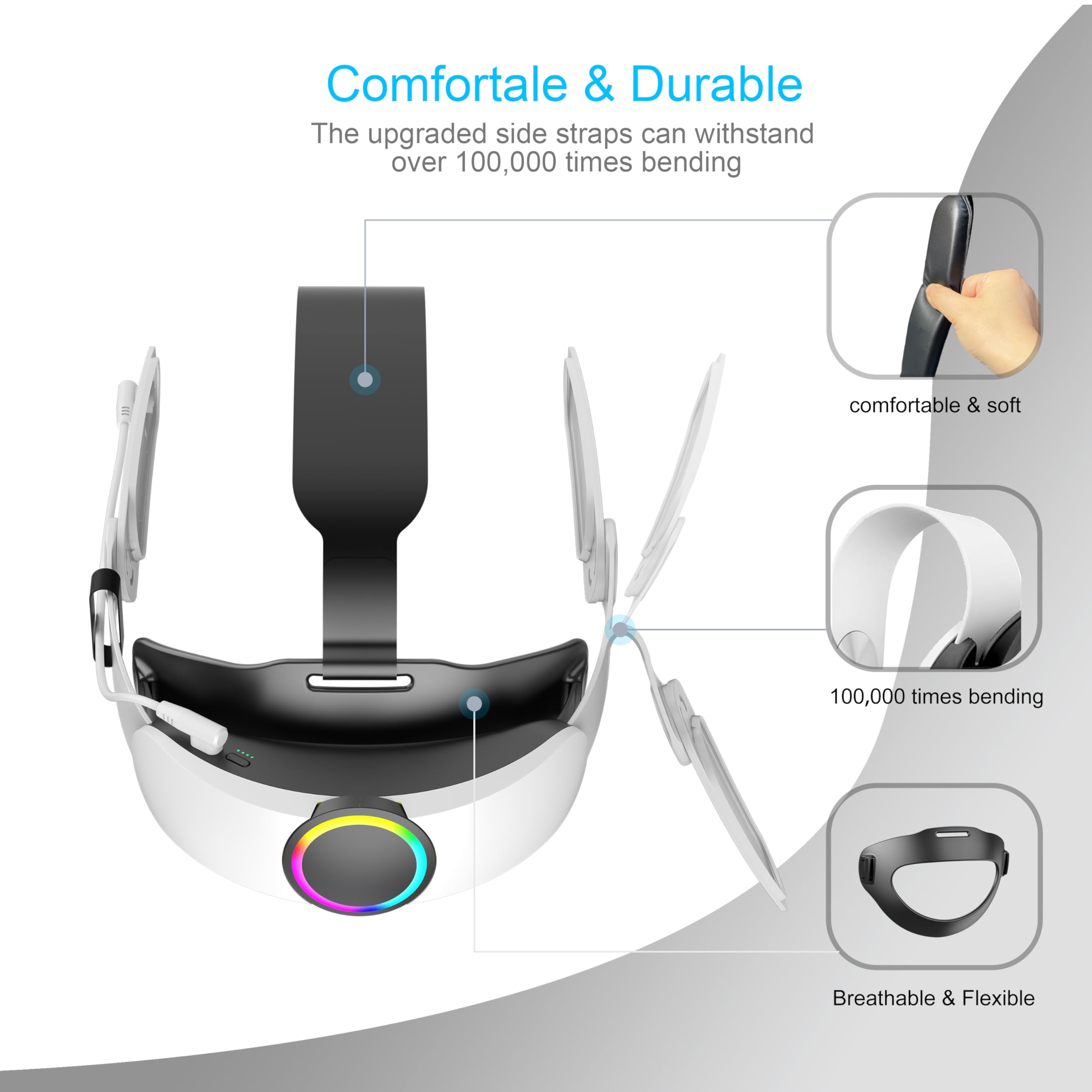 Battery Head Strap Compatible with Meta Quest 3/Quest 3S,10000mAh Battery Pack, Extend Playtime and Enhanced Comfort,Reduce Facial Stress,Adjustable RGB Lighting