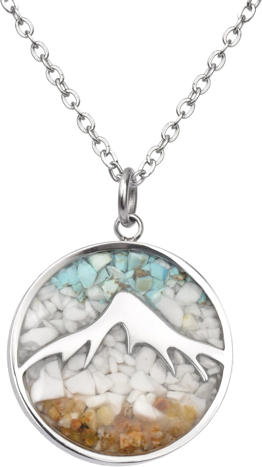 Lauren-Spencer Gemstone Mountain Necklace for Women White Howlite Turquoise Tumbled Chips Pendant Necklace Dainty Mountain Range Necklaces for Women Nature Jewelry Gift