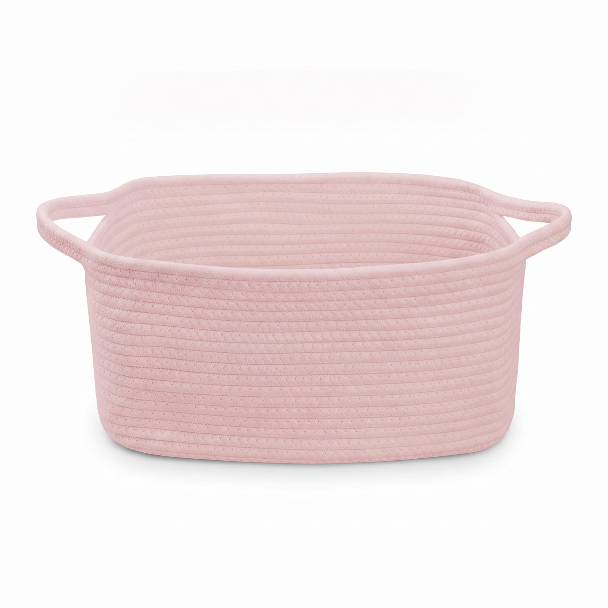 Woodluv Woven Storage Basket, Cotton Rope Basket for Shelves, Baskets Storage for Toys, Books, Shoes, Home Bathroom Decor, 33x23x20cm, Pink