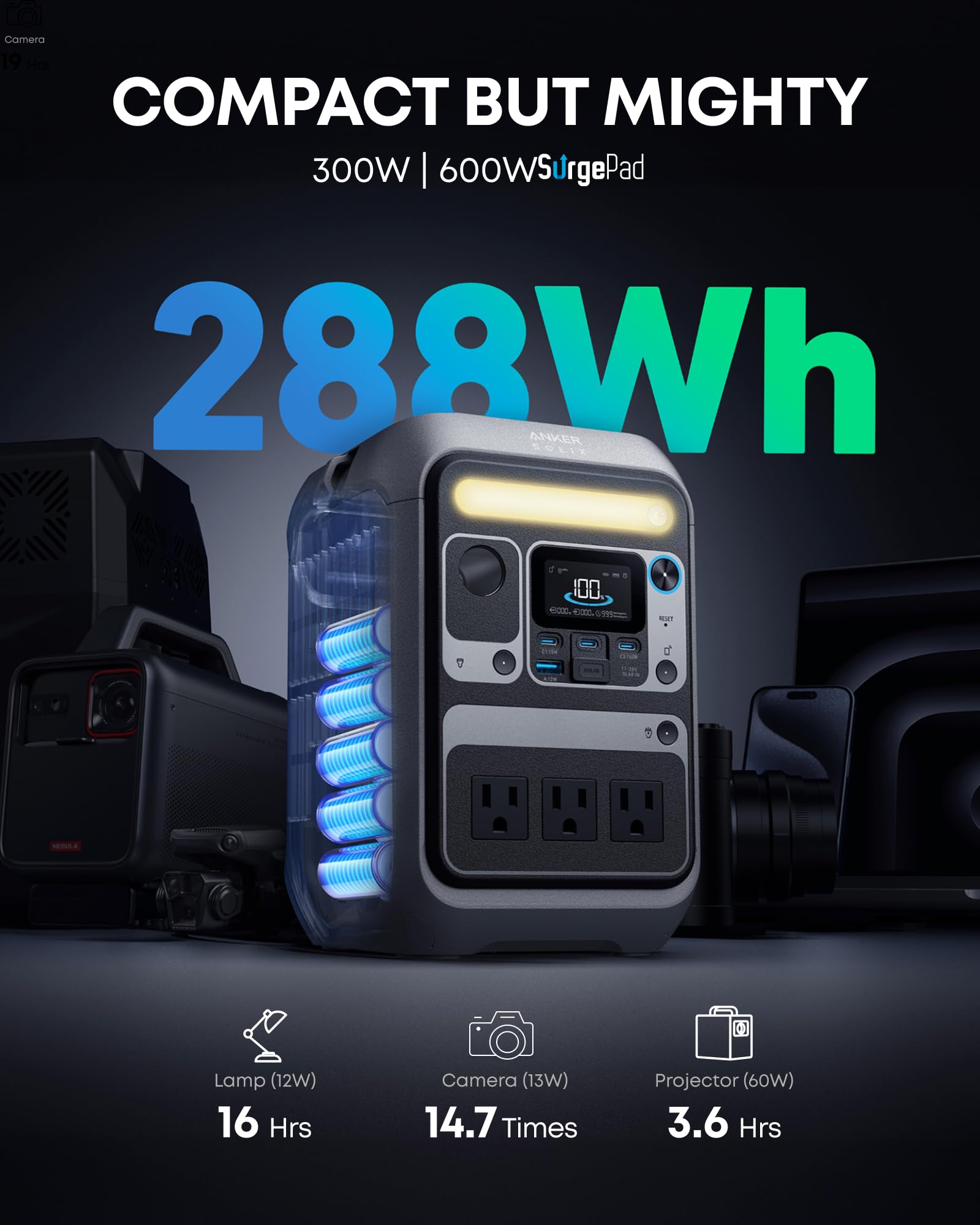 Anker SOLIX C300 Portable Power Station, 288Wh LiFePO4 Battery, 300W (600W Surge) Solar Generator, 140W Two-Way Fast Charging, for Camping, Traveling, and Emergencies (Solar Panel Optional) - 3