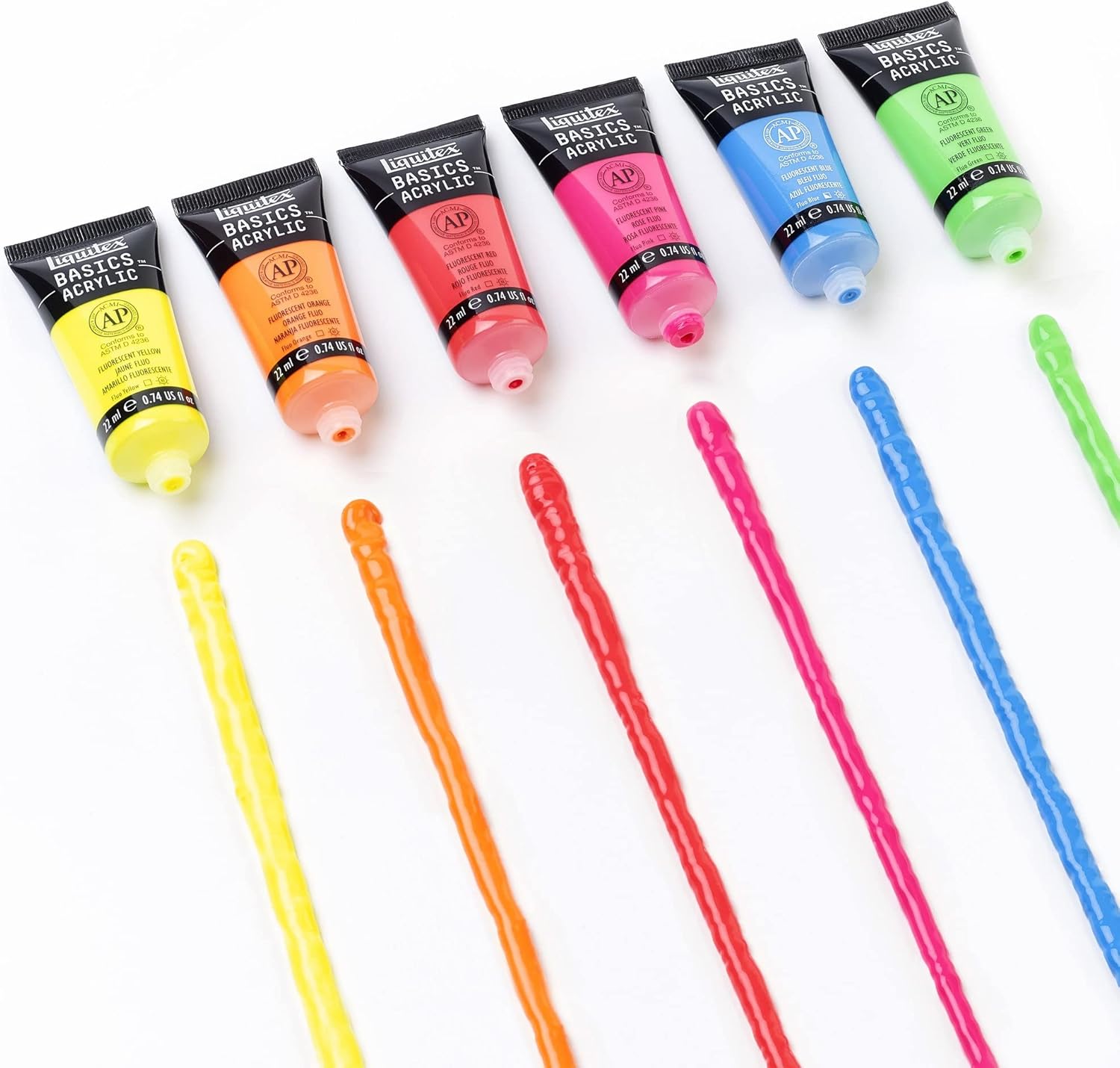 Liquitex BASICS Studio Acrylic Paint Set, 6 x 22 ml Tubes, Fluorescent Colours