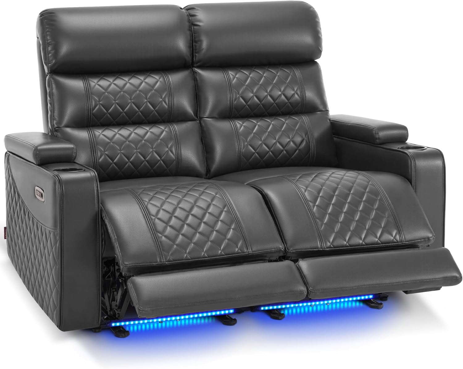 MCombo 55.1'' Zero Gravity Power Loveseat Recliner for Adults, Home Theater Seating with Power Headrest, FSC Certified, USB & Type C Ports, Armrest Storage & LED Light HTS470 (Dark Grey, Loveseat)