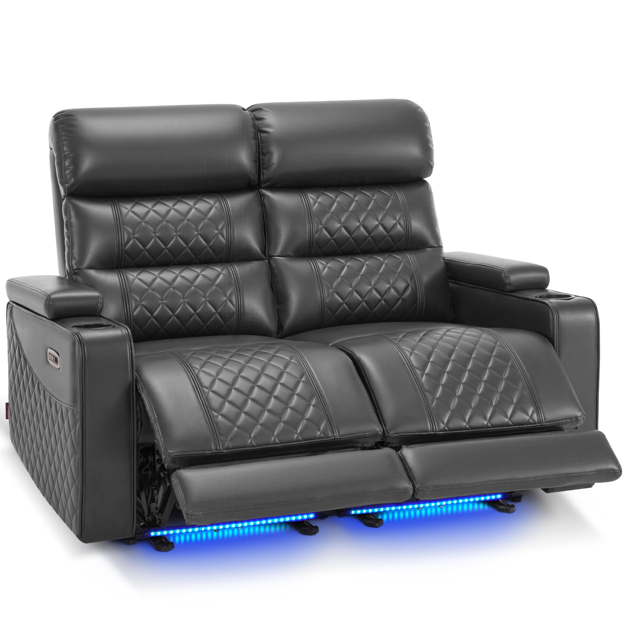 MCombo 55.1'' Zero Gravity Power Loveseat Recliner for Adults, Home Theater Seating with Power Headrest, FSC Certified, USB &amp; Type C Ports, Armrest Storage &amp; LED Light HTS470 (Dark Grey, Loveseat)