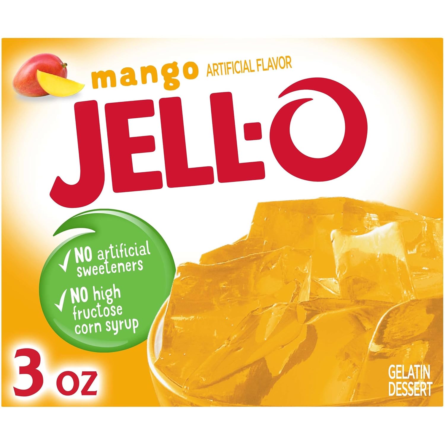 JellO Mango Gelatin Mix (3 oz Boxes, Pack of 24