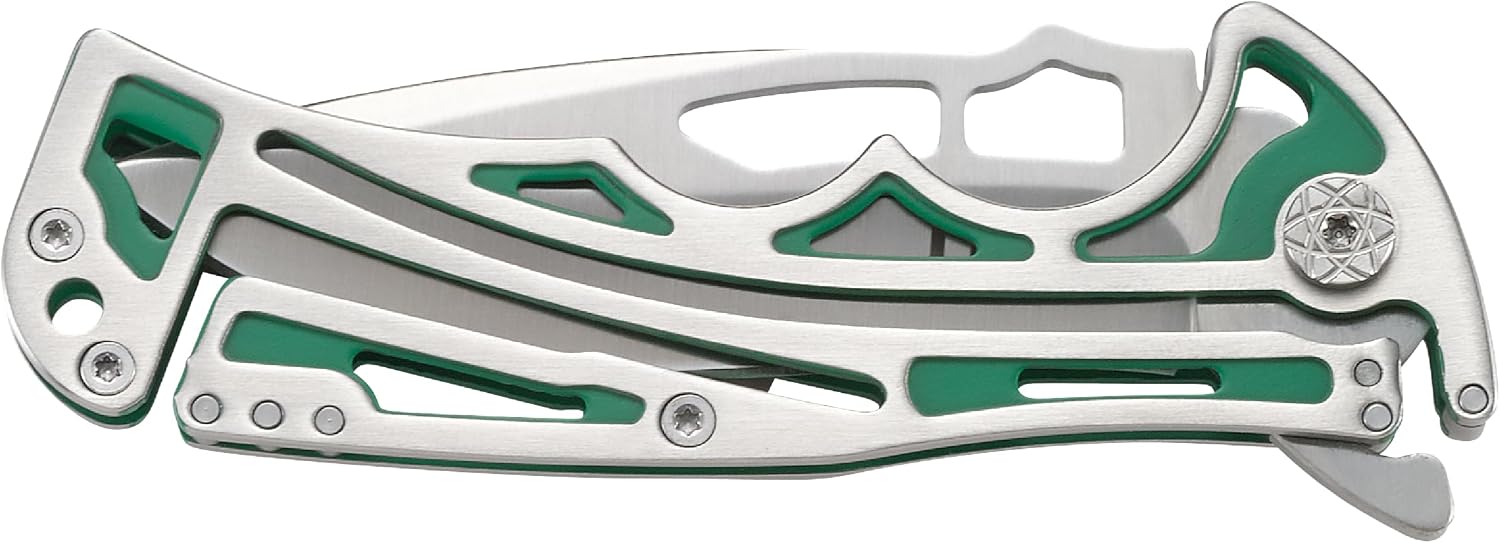 CRKT NIRK Tighe EDC Folding Pocket Knife: Stainless Steel Plain Edge Blade, Silver & Green Machined Stainless Steel Handle 5241