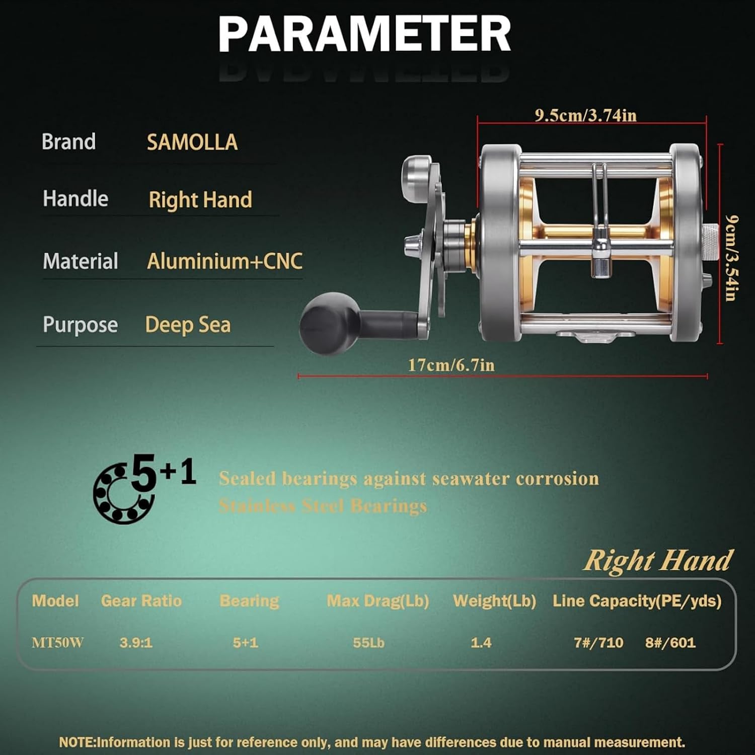SAMOLLA MT50W reel specifications diagram