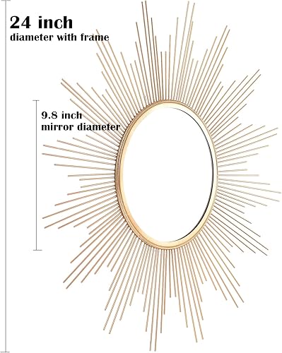 Miniatura 2 de Cityelf Espejo de pared grande de 24 pulgadas con forma de explosión de sol, estilo bohemio, decoración del hogar, espejo de pared redondo para sala