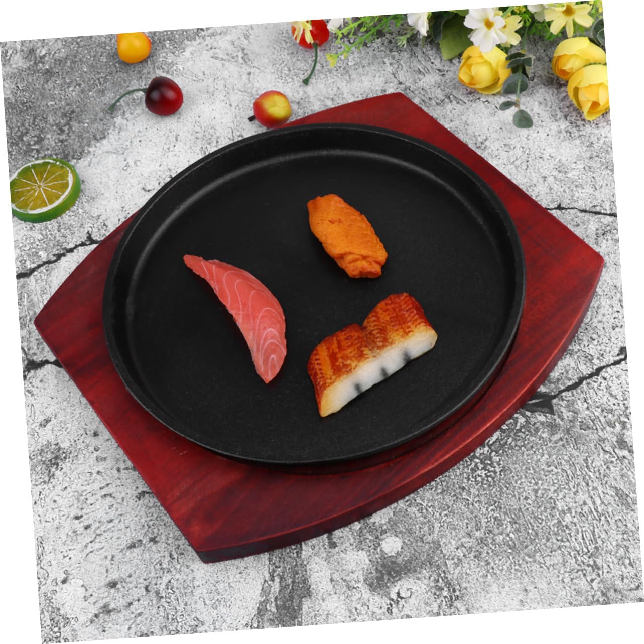 BESTonZON Runde Bratblech Grillplatte Teppanyaki Backform Antihaft Metallbackform Grillschale Bbq-schale Rindersteakplatte Für Spanische Und Japanische Küche Braten Rösten Schmutzabweisend l