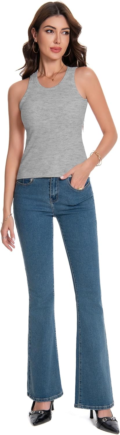 Womens Tank Top Sleeveless - Built-in Bra Ribbed Racerback Crew Neck Slim Fitted Casual Basic Tops Cami Shirt - Image 5