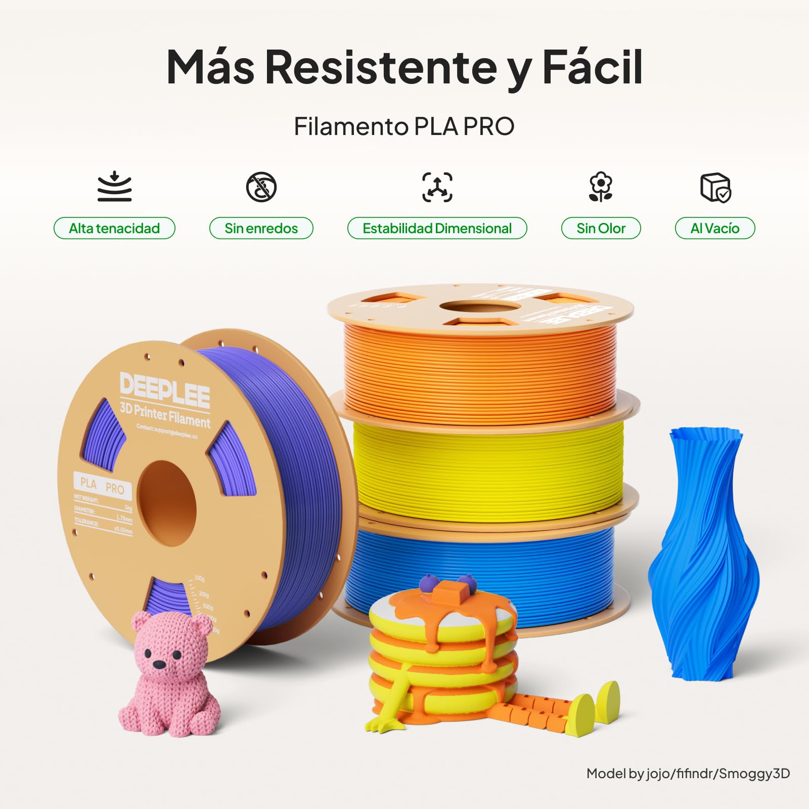 DEEPLEE PLA Pro 1.75 mm, Kit 4 Bobinas, 4 colores | Amarillo, Naranja, Azul Cielo y Verde, Alta tenacidad. Precisión ±0.02 mm. Bobinado preciso. Compatible con FDM