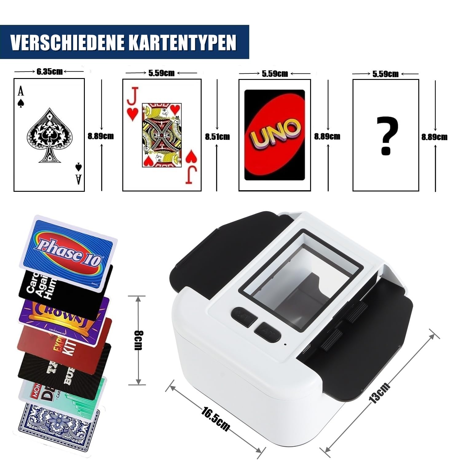 ZHENNBY Card Shuffler Machine, Automatic Card Shuffler for UNO Card Machine Rechargeable 1-2 Deck Shuffling Playing Card Mixer for Poker, Tarot, Belote, Texas Hold'em - White - Image 4