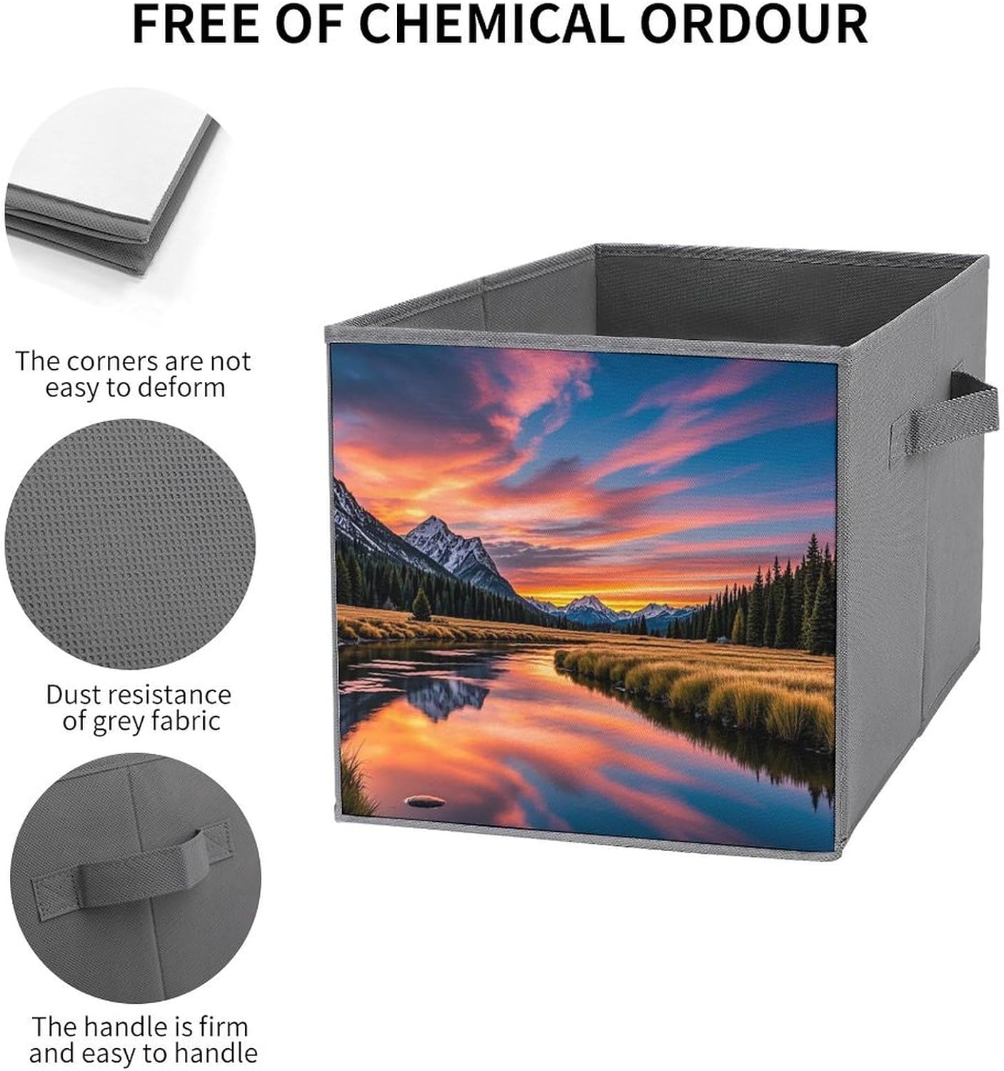 Sunset Reflection Foldable Storage Box with Handles, Durable Oxford Storage Cubes, 2PCS Collapsible Closet Organizer for Home, Shelf, Office, Travel