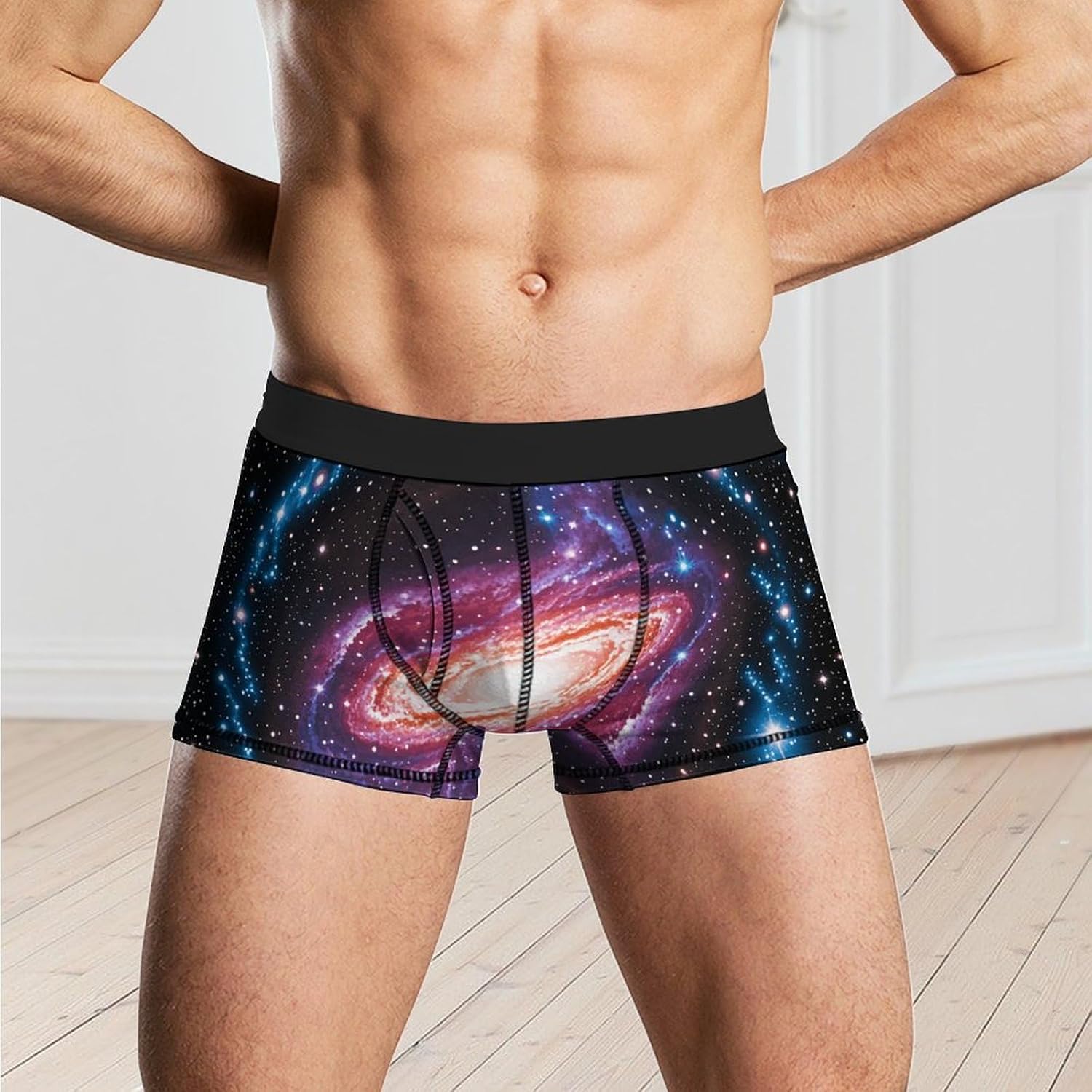 Constellation Star Clusters Galaxies Mens Boxer Briefs Short Breathable Underwear Trunks Soft Moisture-Wicking Boxer Shorts Novelty Underpants L White