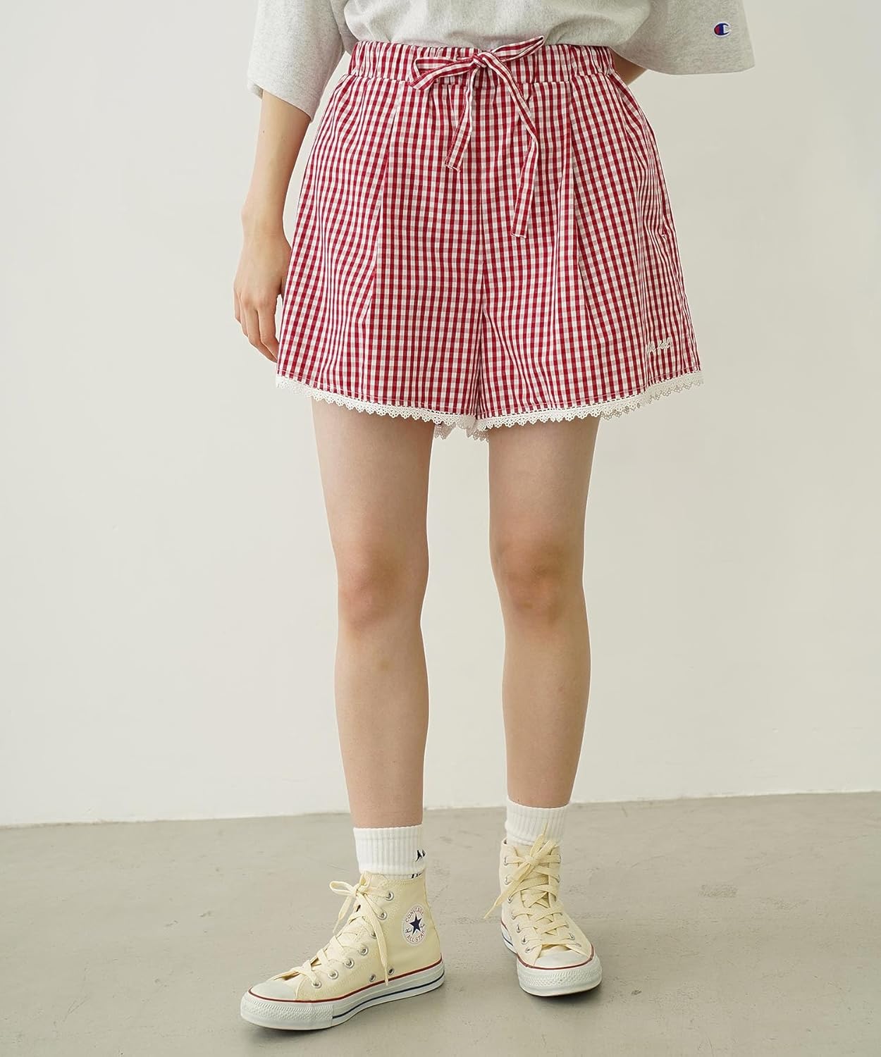[ミルクフェド] カジュアルハーフパンツGINGHAM MINI SHORTSレディース