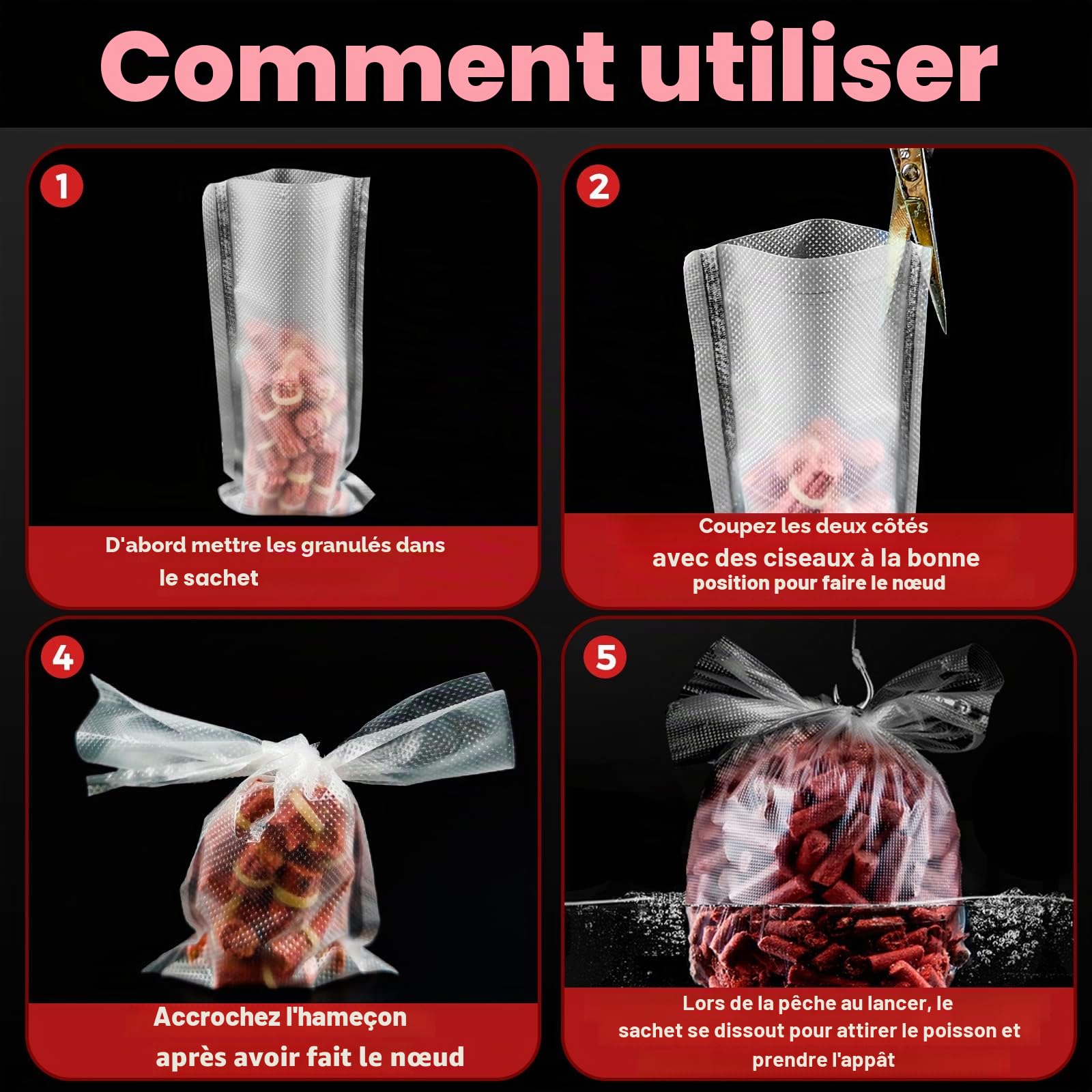 Realure Lot de 100 sachets PVA pour pêche à la carpe, sacs PVA à dissolution rapide pour bouillettes, carpe, nourriture, maïs en conserve, farine de poisson, pellets, 50 x 100 mm, 70 x 100 mm